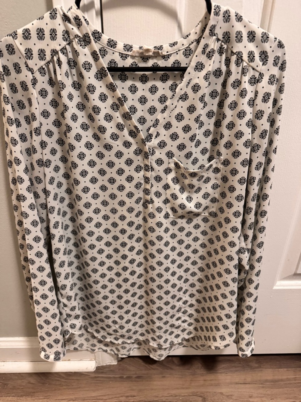 Pleione Ivory Blouse with Black Floral Motif